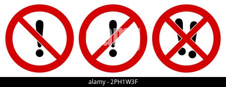 Exclamation mark icon in red crossed circle, doublecrossed sign as well Stock Vector