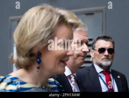 Johannesburg, South Africa. 24th Mar, 2023. Queen Mathilde of Belgium and King Philippe - Filip of Belgium arrive for a visit, in Johannesburg, during a state visit of the Belgian Royal Couple to the Republic of South Africa, Friday 24 March 2023. BELGA PHOTO BENOIT DOPPAGNE Credit: Belga News Agency/Alamy Live News Stock Photo