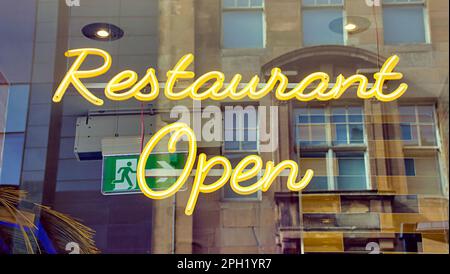 restaurant open neon sign Stock Photo