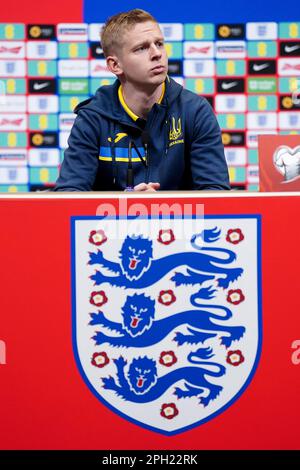 Ukraine's Oleksandr Zinchenko during a press conference at Wembley Stadium, London. Picture date: Saturday March 25, 2023. Stock Photo