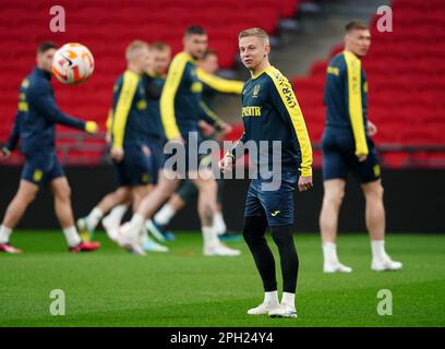 Ukraine's Oleksandr Zinchenko during a training session at Wembley Stadium, London. Picture date: Saturday March 25, 2023. Stock Photo