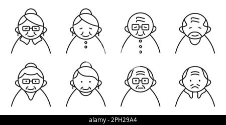 Elderly people avatar icon in line style. Grandfather and grandmother logo. Elderly care. Senior icon for web Stock Vector