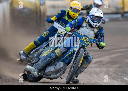 Rybnik, Poland. 24th Mar, 2023. Anze Grmek of Stal in Heat 4 during the Pre-Season Friendly speedway match between K.S. ROW Rybnik and Texom Stal Rzeszow at Municipal Stadium in Rybnik, Poland on March 25, 2023 (Photo by Andrew SURMA/ Credit: Sipa USA/Alamy Live News Stock Photo