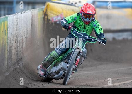 Rybnik, Poland. 24th Mar, 2023. Patryk Wojdylo of ROW in Heat 14 during the Pre-Season Friendly speedway match between K.S. ROW Rybnik and Texom Stal Rzeszow at Municipal Stadium in Rybnik, Poland on March 25, 2023 (Photo by Andrew SURMA/ Credit: Sipa USA/Alamy Live News Stock Photo