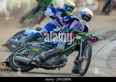 Rybnik, Poland. 24th Mar, 2023. Anders Rowe of Stal in Heat 15 during the Pre-Season Friendly speedway match between K.S. ROW Rybnik and Texom Stal Rzeszow at Municipal Stadium in Rybnik, Poland on March 25, 2023 (Photo by Andrew SURMA/ Credit: Sipa USA/Alamy Live News Stock Photo