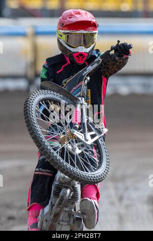 Rybnik, Poland. 24th Mar, 2023. Patrick Hansen of ROW in Heat 13 during the Pre-Season Friendly speedway match between K.S. ROW Rybnik and Texom Stal Rzeszow at Municipal Stadium in Rybnik, Poland on March 25, 2023 (Photo by Andrew SURMA/ Credit: Sipa USA/Alamy Live News Stock Photo