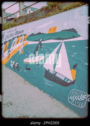 Holly Astle Mural, Water Activities, Castle Beach, Falmouth, Cornwall, England, UK, GB. Stock Photo