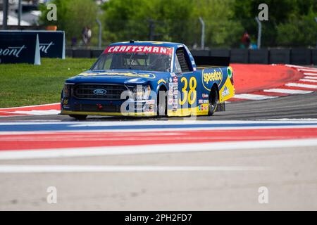 The Americas. 25th Mar, 2023. Zane Smith (38) with Front Row Motorsports, takes the win XPEL 225 NASCAR Craftsman Truck Series at the EchoPark Automotive Grand Prix, Circuit of The Americas. Austin, Texas. Mario Cantu/CSM/Alamy Live News Stock Photo