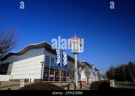 Cardiff Bay-Red Dragon Radio building, exterior.  Taken March 2023 Stock Photo