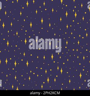 Tarot seamless pattern with stars. Tarot aesthetic tile with golden cosmic objects. Vector illustration on dark background Stock Vector
