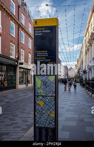 South Molton Street London. South Molton St is a street in Mayfair London near Oxford St and Bond St, containing high end fashion stores. Stock Photo