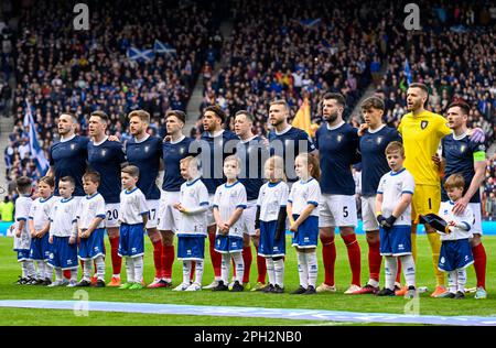 Glasgow, UK. 25th Mar, 2023. The Scotland team during the UEFA European Championship Qualifying match at Hampden Park, Glasgow. Picture credit should read: Neil Hanna/Sportimage Credit: Sportimage/Alamy Live News Stock Photo