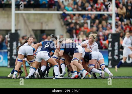 Newcastle on Saturday 25th March 2023. Scrum action during the Tik Tok Women's Six Nations match between England Women and Scotland Women at Kingston Park, Newcastle on Saturday 25th March 2023. (Photo: Chris Lishman | MI News) Credit: MI News & Sport /Alamy Live News Stock Photo