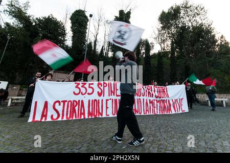 Rome, Italy. 24th Mar, 2023. The Communist Front in memory of the 79th anniversary of the massacre of the Fosse Ardeatine, was the mass execution of 335 civilians and political prisoners carried out in Rome on 24 March 1944 by German occupation troops during the Second World War (WWII) in retaliation for a partisan attack conducted on 23 March 1944 in Via Rasella in the centre of Rome. (Photo by Andrea Ronchini/Pacific Press/Sipa USA) Credit: Sipa USA/Alamy Live News Stock Photo