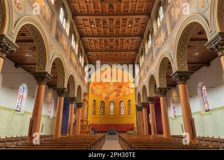 BERN, SWITZERLAND - JUNY 27, 2022: The nave of church Dreifaltigkeitskirche. Stock Photo