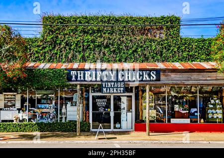 Thrifty Chicks vintage market is pictured, March 20, 2023, in Lucedale, Mississippi. The store, located on Main Street, sells vintage items. Stock Photo