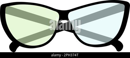 Glasses with black frames and colored lenses Happy glasses day. Sticker. Icon. Isolate. Design element for poster, banner, brochure or price tag, label or showcase, greeting or invitation cards. EPS Stock Vector