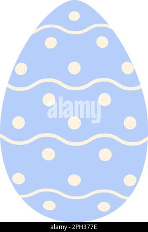 Easter egg in trendy blue with a simple pattern of wavy lines and dots. Happy Easter. Holiday. Sticker. Icon. Isolate. Design for poster, banner, brochure or greeting, price tag, label, booklet. EPS Stock Vector