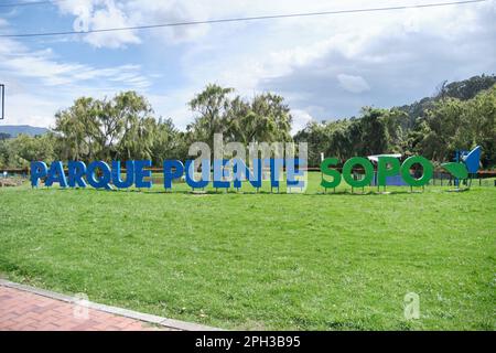 January 22, 2023, Sopo, Cundinamarca, Colombia: Sopo Bridge Park sign, a place of rest and connection with nature. Stock Photo