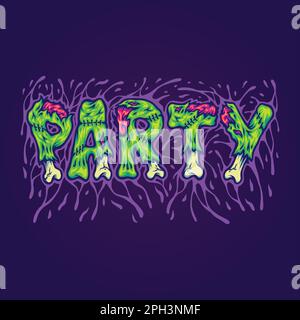 Scary zombie bone font party word lettering text illustrations vector for your work logo, merchandise t-shirt, stickers and label designs, poster, gre Stock Vector