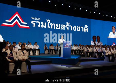 Nonthaburi, Nonthaburi Province, Thailand. 25th Mar, 2023. Prayuth Chan-ocha (C), delivers an election readiness speech on United Thai Nation Party campaign stage, at IMPACT Exhibition and Convention Center, Pakkred District, Nonthaburi (Bangkok greater) on March 25, 2023. (Credit Image: © Teera Noisakran/Pacific Press via ZUMA Press Wire) EDITORIAL USAGE ONLY! Not for Commercial USAGE! Stock Photo