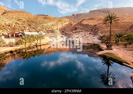 Beautiful swimming hole in the canyon, Wadi Bani Khalid, Oman Stock Photo