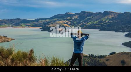 a picturesque view over Governors Bay in Canterbury, New Zealand Stock Photo