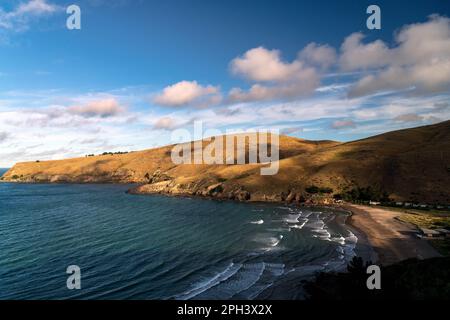 General view over Taylors Mistake beach near the Christchurch suburb of Sumner, Canterbury, New Zealand Stock Photo