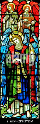 Stained glass window of Saint Raphael the archangel in the cloisters of ...