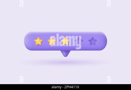 3d customer review. Feedback from clients concept. Low stars rating on purple background. Realistic vector illustration for website or mobile Stock Vector