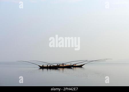 Fishermen in their boats on Lake Kivu, Democratic Republic of Congo Stock Photo