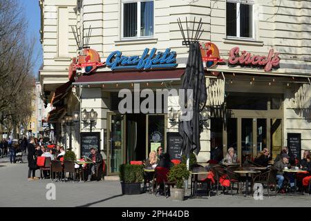 Cafe, Graffiti, Adenauerplatz, Charlottenburg, Berlin, Germany Stock Photo