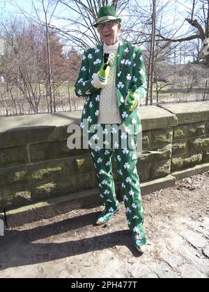 Man in shamrock costume at St.Patrick's Day Parade in Park Slope, Brooklyn, NY Stock Photo