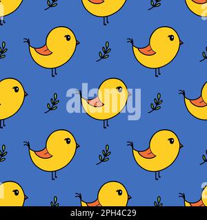 Cute spring bird seamless pattern vector illustration. Doodle kids wallpaper Stock Vector