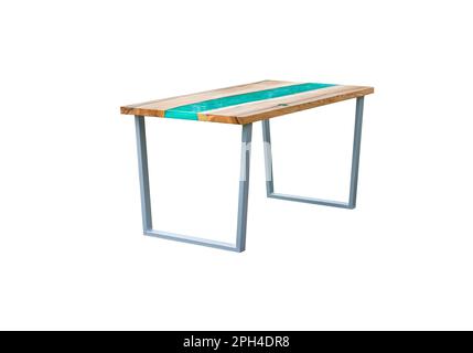 Modern epoxy dining table on white background. Interior element Stock Photo