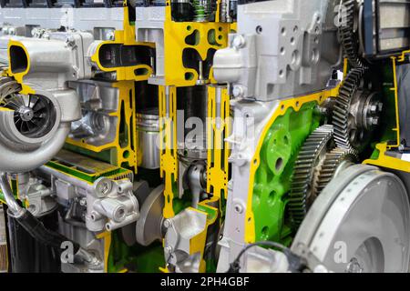 Modern engine with turbocharger in section. High quality photo Stock Photo