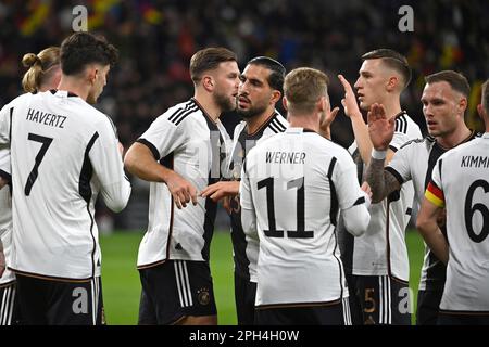 Mainz, Deutschland. 25th Mar, 2023. Collective goal celebration around Niclas FUELLKRUG (GER, 3rd from left) with Kai HAVERTZ (GER), Emre CAN (GER), Timo WERNER (GER), Nico SCHLOTTERBECK (GER), David RAUM (GER), jubilation, joy, enthusiasm, Action. Soccer Laenderspiel Germany (GER) - Peru 2-0, on March 25th, 2023, MEWA Arena Mainz? Credit: dpa/Alamy Live News Stock Photo