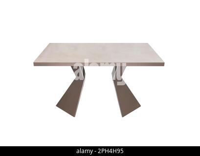 Mod silver table with trapezoidal legs on a white background. Interior Stock Photo