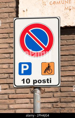 No parking sign (reserved to disabled people) in Rome city centre, Lazio, Italy Stock Photo