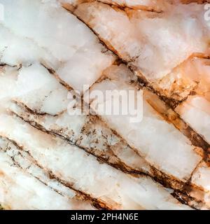Texture of natural cream marble with brown veins. Square framing. Warm colors, internal illumination Stock Photo