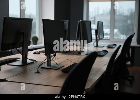 Many modern computers in open space office Stock Photo