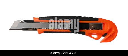 Orange utility knife isolated on white. Construction tool Stock Photo