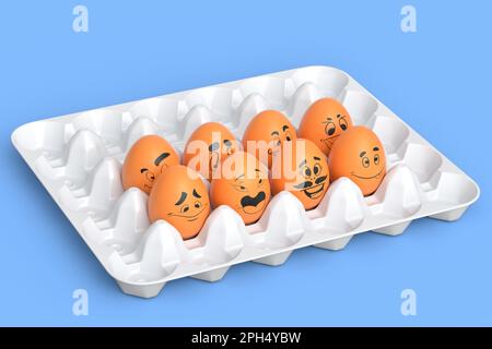 Farm white painted egg with expressions and funny face in plastic tray ...