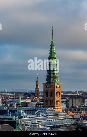 Elevated city perspective in cold windy day from the Round tower of Copenhagen, the capital of Denmark Stock Photo