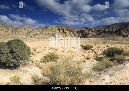 The landscape of the Shkaret Mseid valley, Wadi Musa, South Central Jordan, Middle East Stock Photo