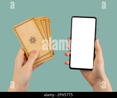 Mockup of 3 blank white tarot cards or learning cards and a deck