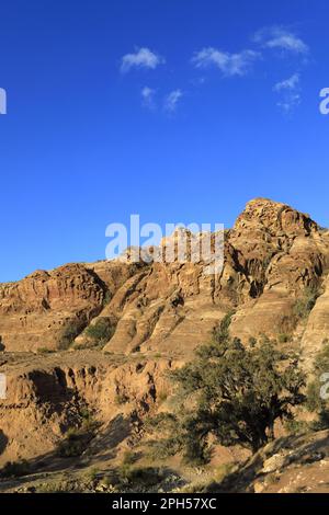 The landscape of the Shkaret Mseid valley, Wadi Musa, South Central Jordan, Middle East Stock Photo