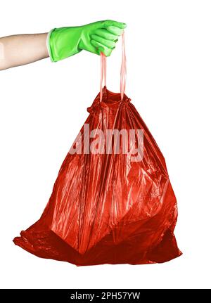 bag plastic waste red isolated on white background, red plastic