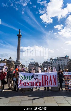 Stop executions in Iran at Trafalgar Square, Iranian pro-democracy protest against the autocratic Islamist government of Iran, London, England, UK 25/ Stock Photo