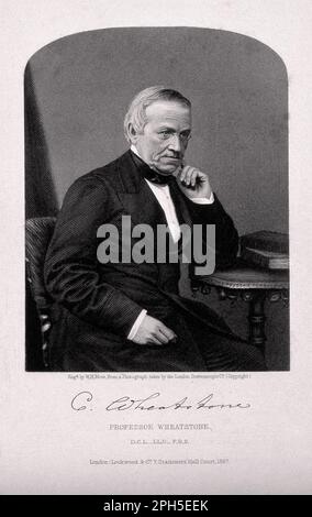 Sir Charles Wheatstone portrait, 1802 – 1875, was an English scientist and inventor of many scientific breakthroughs of the Victorian era, vintage engraving from 1867 Stock Photo
